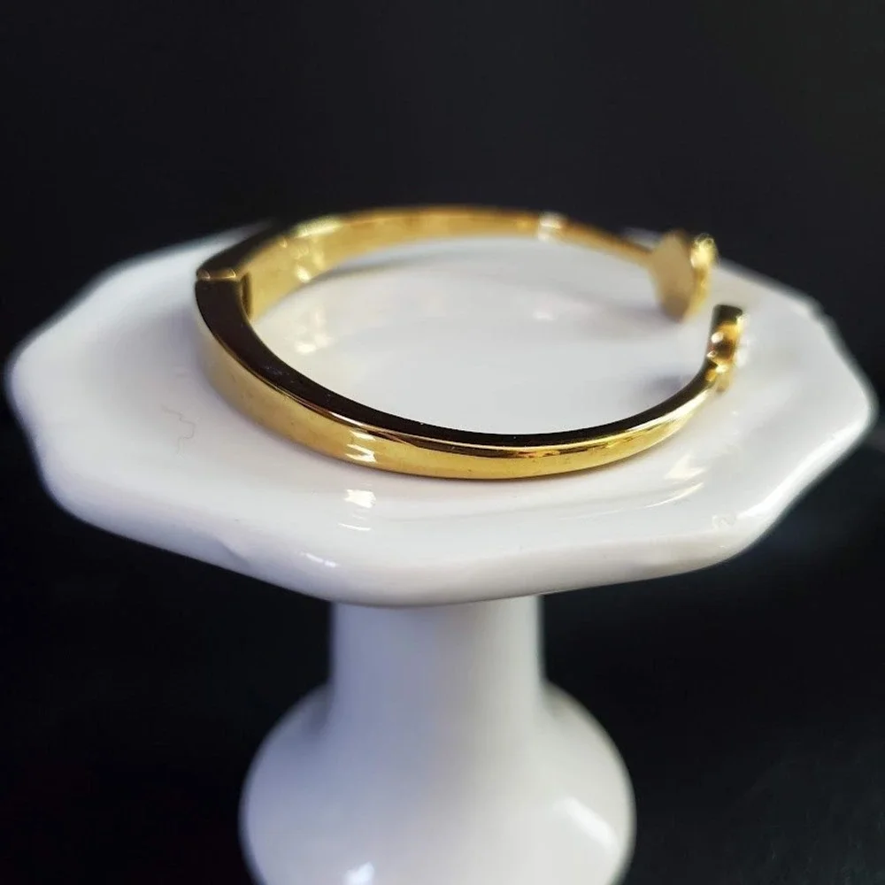 Kate Spade Spot the Spade Open‎ Cuff Gold Plated Black Enamel Clear Crystal - Picture 2 of 8